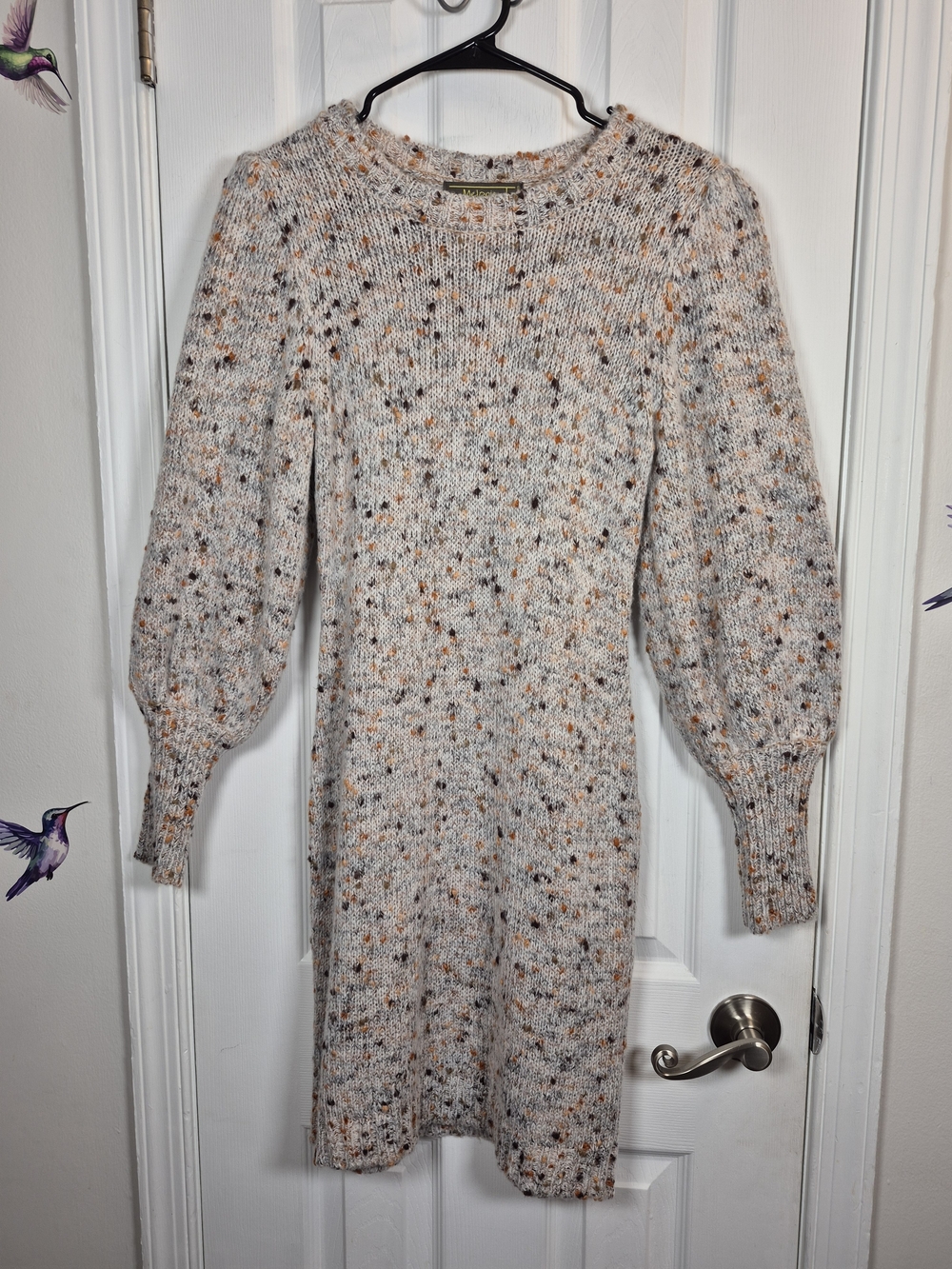 Melonie T Tweed Speckled Knit Sweater Dress Petite S Cozy Fall Winter Balloon